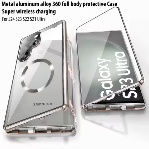 For Samsung Galaxy S23 S24 S22 Ultra Case Magnetic MagSafe Metal Aluminum alloy 360° Full Surround S