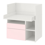 SMÅSTAD 書桌/工作桌, 白色 淺粉紅色/附2個抽屜, 90x79x100 公分