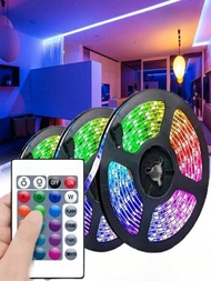 1卷 30/90 RGB LED燈帶附遙控器，配備數據線DC5V電源供應，適用於臥室、客廳和音樂節氛圍照明的裝飾性柔軟LED燈帶