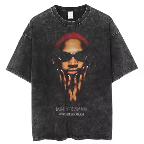 Tideshec Vintage Dennis Rodman Portrait Summer Short Sleeve Crew Neck Graphic Fashion T-Shirts Hip H