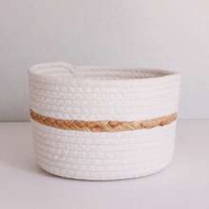 3pcs Round Storage Baskets Set, White Rope Woven, Large Dia. 8.6" X H 5.1", Medium Dia. 7" X H 4.7",