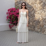 LUCA STUDIO_Xandria Dress (Pre-order 29 Sep.)-Long With Spaghetti Straps Polka Dot Pleated Chiffon F