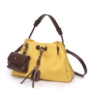 E0176 Canvas Shoulder Bag, Korean Style Cylindrical Drawstring Bucket Bag, Fashionable Handbag Solid