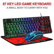 T-WOLF TF260 3-IN-1 Gaming Combo 87-Keys Gaming Keyboard + 7-Color 3 Buttons Mouse + Mouse Pad Combo