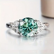 1Pc 3ct Round Cut Blue Green Color Zirconia Engagement Ring Silver Luxury Wedding Ring Jewelry Whole