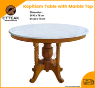 CT Teak Furniture Jati / Teak Wood Kopitiam Dining Table With Marble Top