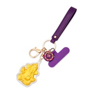 SK Jewellery Ganesha Blessings 999 Pure Gold Keychain Collectible in Purple Tag