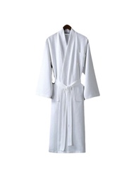 1件格紋實色禮服領浴袍,家居禮服,柔軟吸水,適用於浴室,臥室,游泳池