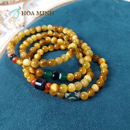 Vòng tay Bộ 4 vòng tay đá Mắt hổ vàng tâm tự nhiên VIP 6.3 li chất 6A phối viên Dzi lu mắt hổ thạch