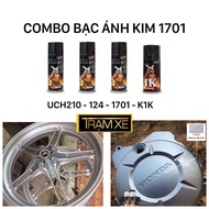 COMBO Sơn xịt Samurai màu Bạc lấp lánh ánh kim 1701 gồm 4 chai đủ quy trình bền đẹp có hạt ánh kim n