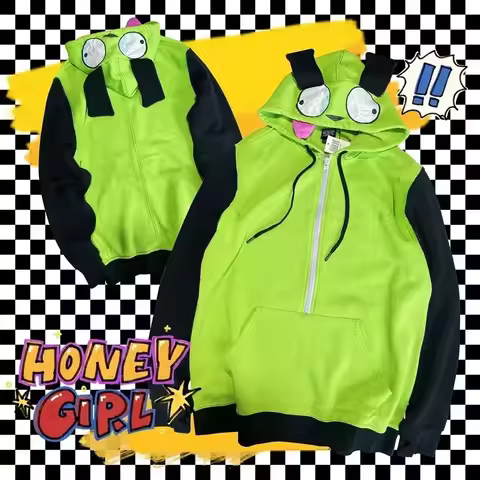 Israel Alien Zim Anime Costume Hoodie Zip Up Jacket Ear Sweaters Halloween NM35