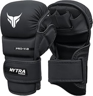 Mytra Fusion 7-oz Women's MMA Gloves, Open Vented Palm, MMA Sparring Gloves (Black, M)