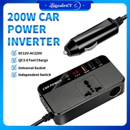 LST 200W Car Power Inverter 12V to 220V Original Car Converter 1 AC Outlets 3 USB Ports Adapter with QC3.0 Fast Charging Port DC to AC Inverter with Digital Display