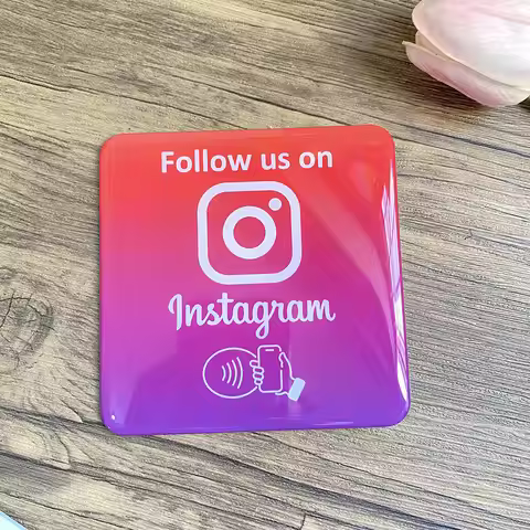 3.93inch NFC Social Media Contact Card Epoxy Square Plaque Instagram Facebook Sign Get followers fas