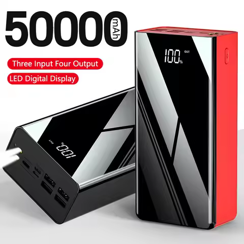 50000mAh Portable Power Bank Large Capacity Fast Charging External Battery with Flashlight For iPhon
