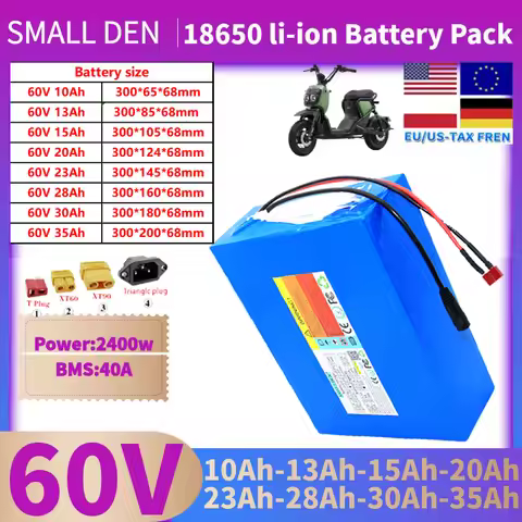 60V Lithium Battery Pack 10Ah 13Ah 15Ah 20Ah 23Ah 28Ah 30Ah 35Ah 18650 Cells 40A BMS for 2500W Elect