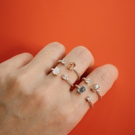 925純銀 爪鑲天然寶石開口戒 海藍寶 紅髮晶 月光石 灰月光 戒指