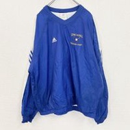 古著adidas套頭尼龍夾克，帶刺繡棒球標誌，藍色，尺寸 4XO