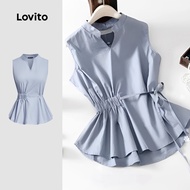 Lovito Casual Blouse Lace Up Spring/summer Blue Blouse for Women L142ED657 Lovito Blus Kasual Renda 
