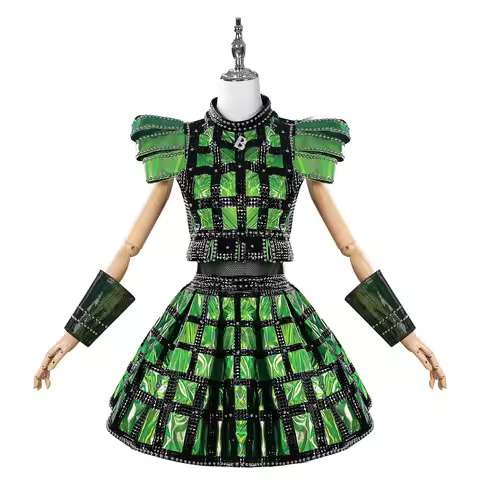 The Musical Anne Boleyn Cosplay Costume Green Fancy Dress Top Skirt Wrist Guard with Socks Uniform S