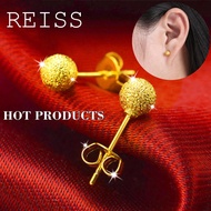 18k Saudi Gold Legit Earrings Female Solid Pea Round Bead Earrings Frosted Round Bead Earrings Female