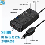 200W Car Inverter 12v To 220v Voltage Converter With Smart Real Time Led Digital Display Eu Plug Socket Voltage Converter