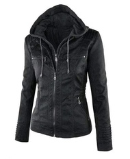 [[ female leather hoodie