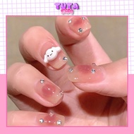 Fake nails, nail box of 24 short nails with super cute cinnamoroll rabbit charms| Free glue included