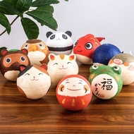 日本製京都龍虎作可愛和紙貓咪不倒翁青蛙達摩裝鈴鐺擺件生日禮物