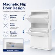 4 Door Multi-Layer Shoe Cabinet with Space-Saving Design, White or Black