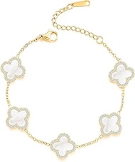 Four Leaf Crystal Clover Necklace Earring Set for Women 18K Gold Plated Stainless Steel Cubic Zircon