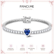FANCIME "Axis" Heart Cut September Birthstone Sapphire Sterling Silver Tennis Bracelet