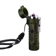 戶外野營手電筒 abs長時間密封防水防風usb充電雙電弧打火機 