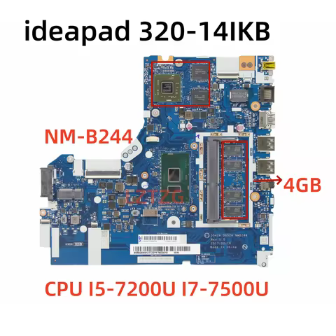 NM-B244 For Lenovo Ideapad 320-14IKB Laptop Motherboard CPU I5-7200U/I7-7500U RAM 4G Radeon 530 100%