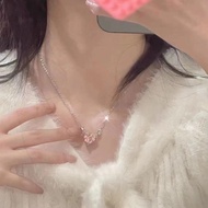 JOJO COCO Korean Pink Crystal Zircon Love Pendant Necklace Clavicle Chain