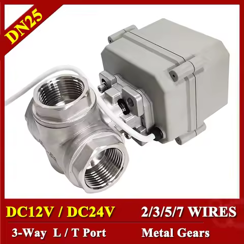 Tsai Fan Electric Valve 3 Way 1'' L Port T Port DC12V DC24V Torque 10Nm 2/3/5/7 Wires For Flow Autom