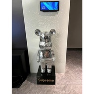 KHÔNG KÈM KỆ - Tượng gấu Bearbrick có 2 size 50cm + 80cm bụng phệ đính Gương màu Bạc mã 5001 + 8001