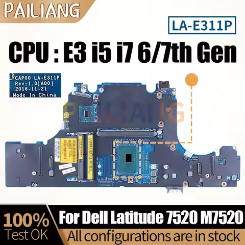 For Dell Precision M7520 7520 Notebook Mainboard LA-E311P 0WMH3D 0RYMM1 09FRDM Core I5 I7 Xeon E3 La