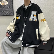 Bomber Jackets เสื้อแจ็คเก็ตเบสบอล เสื้อแจ็คเก็ตคู่เบสบอลสีดำ แจ็คเก็ตผู้ชาย แจ็คเก็ตเบสบอลผู้ชาย สไตล์เกาหลี เสื้อโค้ทสำหรับคู่รัก สามารถสวมใส่ได้ทั้งชายและหญิง