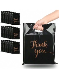 感謝購物袋,20入組小型企業零售塑膠袋,12x15英寸可重複使用超厚4毫米黑色感謝袋帶手柄,適合精品店、禮品等用途