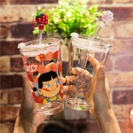 Taiwan Shipping Korea ins Style Simple Glass Straw Water Cup Girl Heart Cute Female Student Adult Pu