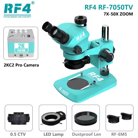 RF4 RF-7050TV Continuous 7-50X Zoom Magnifying Microscope with LED 4K 2K HD Camera for Mobile Phones