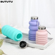 BUTUTU Collapsible Water Bottle, Silicone 17oz Foldable Water Bottle, Portable With Carabiner Eco-Fr