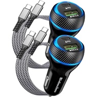 2-Pack 48W Super Car Charger Type C, [PD+QC] Dual Fast Charging Car Cigarette Lighter Adapter Compat