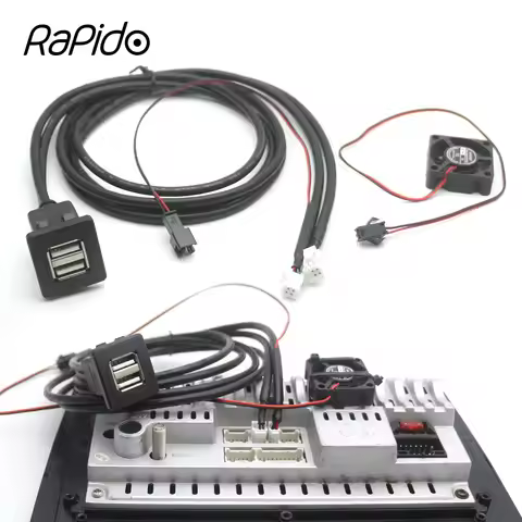 4 6 Pin to Dual USB Female Dash Board Mount Panel Extension Cable Adapter Cooling Fan for Car Radio 