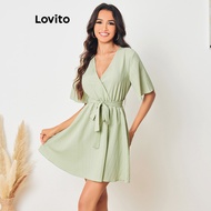 Lovito Boho Plain Belted Dress for Women LBL08106
