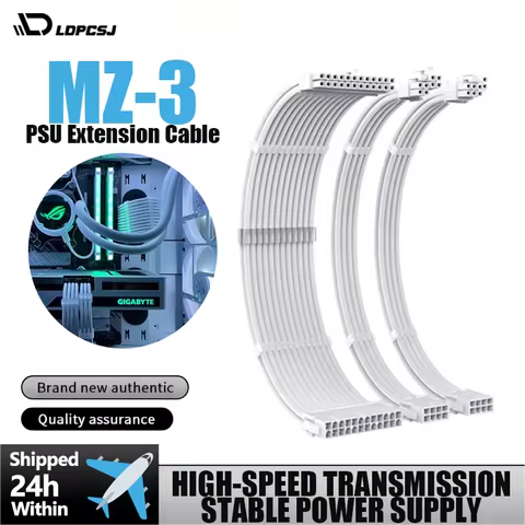 LDPCSJ ATX PSU Extension Cable 3in1 Kit 18AWG 300mm Motherboard 24Pin GPU PCI-E 6+2Pin 8Pin CPU EPS 