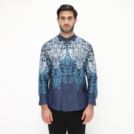 KEMEJA Vanfive Shirt Men's Slim Fit Long Sleeve Batik Shanghaikoko B1218 - Navybiru