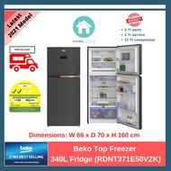 Beko Top Freezer 340L Fridge (Dark Inox), RDNT371E50VZK