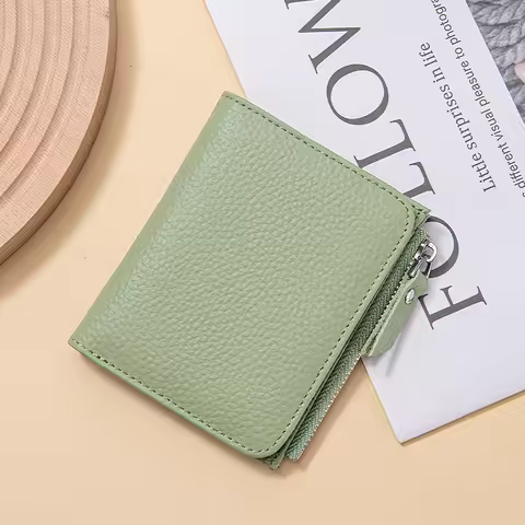 Women Genuine Leather Slim Short Wallet RFID Blocking Bi-Fold Wallet Credit Card Holder money clip w